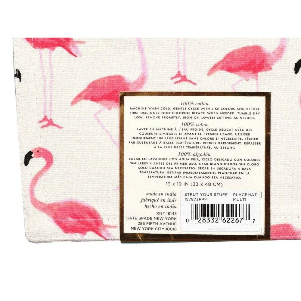 Kate Spade Pink Flamingos Fabric Placemats Flamingo Strut Your Stuff Set of 4